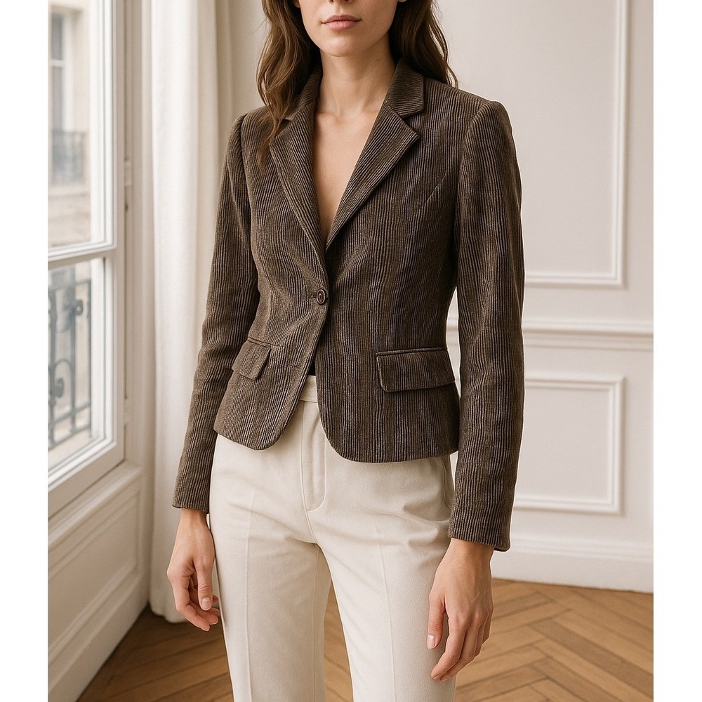 Sava Milano Italy 100% Cotton Plaid‎ Brown Gray Cropped Jacket SMALL 44 Academia